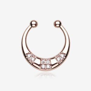 Rose Gold Crescent Sparkle Fake Septum Clip-On Ring